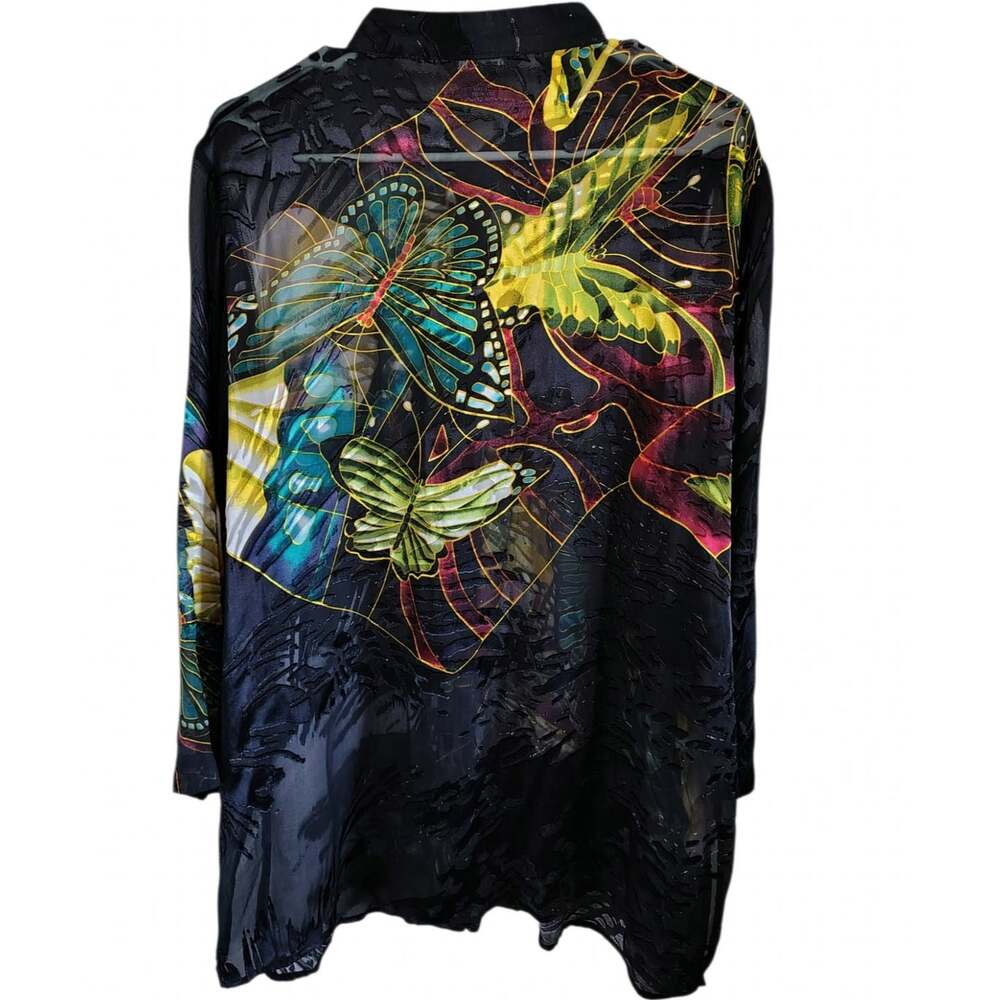 Citron Linda Mardini Butterfly Silk Blend Burnout Tunic Blouse 1X - Picture 3 of 6